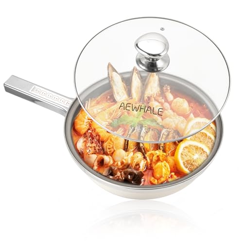 AEWHALE Hot Pot Electric,5L Multifunctional Electric Pot for Cooking,1600W Non-Stick Frying Pans for Steak, Egg, Ramen, Soup with Temperature Adjustment? Titanium Stainless