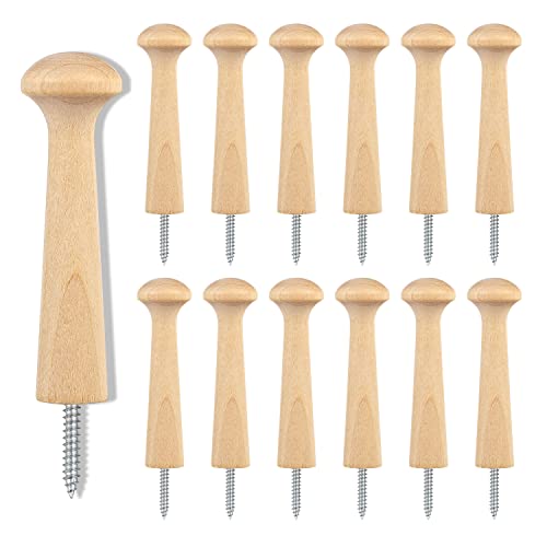 TUOYECHEN 12 Stück Kleiderhaken Holz Wandhaken Holz 3.7In Natürliche Rack...