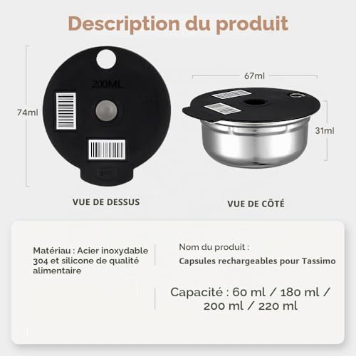 Capsules café réutilisables ACTIVPRO rechargeables compatibles avec machines Bosch Tassimo