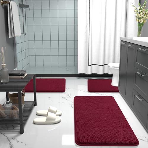Image of OLANLY Toilet Rugs U-Shaped 24x20, Extra Soft Absorbent Thick Memory Foam Contour Bathroom Rugs, Dry Quickly, Machine Washable, Non-Slip Toilet Bath Mat, Home Decor Accessories, Burgundy