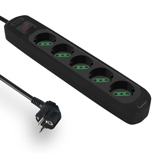 مشترك كهربائي من اي لوك، 5 منافذ مع مفتاح، بجهد 3500 وات، (لون أسود، 1.5 متر)