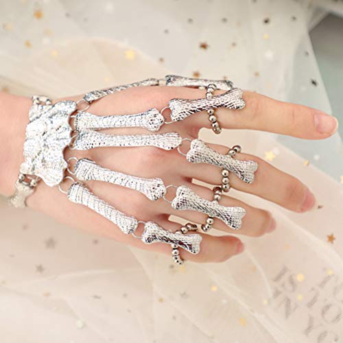 Pulseira de dedo de caveira de Halloween com anel de esqueleto e pulseira gótica para mulheres e men