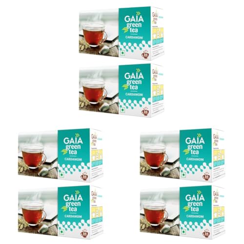 Image of Gaia Green Tea - Cardamom Flavored, Metabolism Boost, Antioxidant-Rich - Enhances Blood Circulation, Supports Weight Loss, Facilitates Detox - 2x25 Tea Bags (Pack of 3)