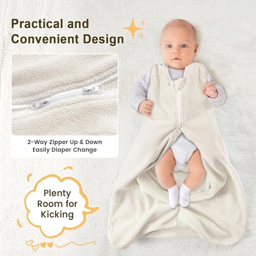 Image of PHF 3 Pack Warm Micro-Fleece Baby Sleep Sack 12-18 Months, Soft Baby Wearable Blanket, 2-Way Zipper Sleeping Bags, Comfy Sleeping Sack for Infant Newborn Boys, Large Size, Oat Milk&Blue&Sage Green