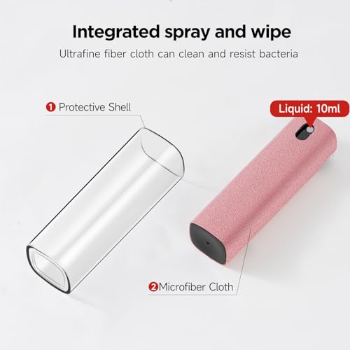 YTT Screen Cleaner, All-in-One Spray & Wipe Cleaner, with Transparent Protective Shell for All Phones, Laptop and Tablet Screens (Pink)