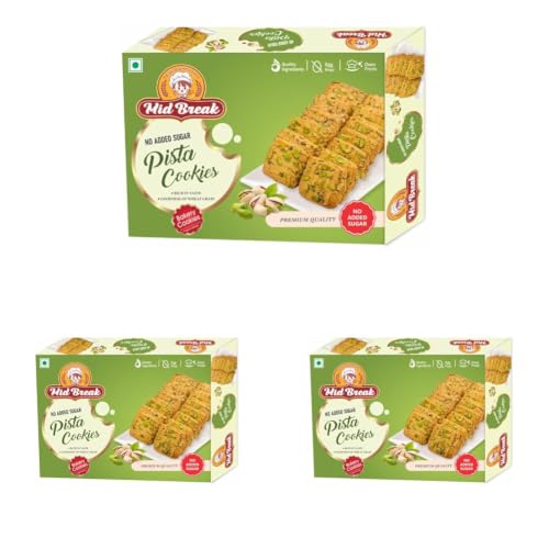 Image of Midbreak No Added Sugar Pista Delight Biscuits 300g (Pack of 3) | Rich Pistachio Cookies | Low Glycemic, High Fiber | Wholesome Healthy Snacking