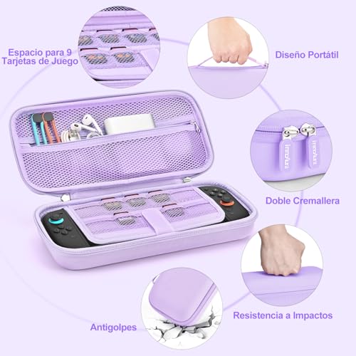 innoAura 14 en 1 Funda switch 2 para NS Switch 2 (2025), Switch 2 Case con funda de transporte, funda protectora, fundas para pulgares, protector de pantalla, colgante y pegatina, Morado - imagen 4