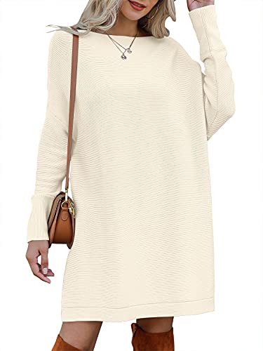 Anrabess Women 2022 Batwing Sleeve Off The Shoulder Oversized Loose Fit Short Mini Sweater Dress 418Kaqi-M Apricot #TOP1