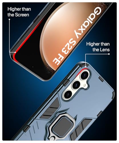 Image of WOW IMAGINE Shock Proof Back Case Mobile Cover for Samsung Galaxy S23 FE 5G | Back Cover Case (Tough Armor | Hybrid PC + TPU | Ring Holder & in-Built Kickstand | Blue)