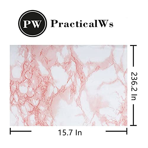 practicalWs 15.7 in x 236.2 in Self-Adhesive White Pink Marble Removable Wallpaper Decor Decals Decoration Textured Panel Table Countertops Cabinets Drawer Shelf Wall Crafts Wall Paper Decorations