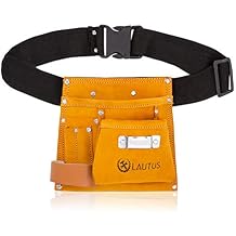 LAUTUS Suede Tool Bag & Adjustable Poly Web Belt | 5 Pockets | Leather Hammer Holder| Tape Measure Holder| Construction Grade|