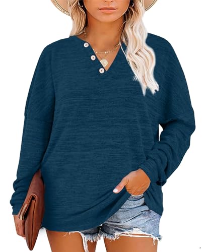 Image of Gloria&Sarah Womens Plus Size Tops Long Sleeve Henley Shirts Fall Fashion Oversized Sweatshirt Tunic Sweaters L-4XL
