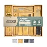 Sben Expandable Drawer Organizer for Utensils Holder, Adjustable Cutlery Tray, Wood Drawer Dividers Organizer for Silverware, Flatware, Knives for Kitchen (Bamboo, Medium)