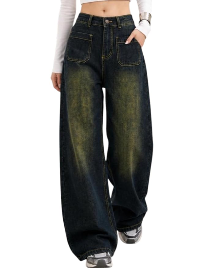 Image of ODDMONEKY Baggy Jeans for Women || Korean Jeans for Women || Wide Leg Korean High Waist Baggy Denim Pants (Wjeans-7)