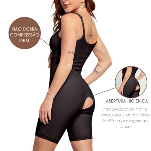 Cinta Inteira de Alça Modeladora Pós Cirúrgica Abdominoplastia Lipoaspiração (Preto, G)
