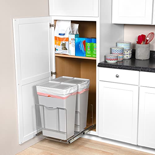 Hold N' Storage Pull Out Double Trash Can Under Cabinet – Heavy Duty Metal Sliding System With 5 Year Limited Warranty, Adjustable Sliding Garbage Can Shelf -Cans Not Included- Fits 2 Waste/Recycling Bins #TOP2