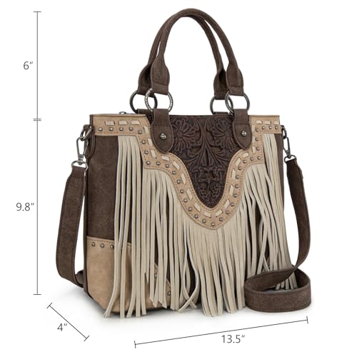 Bolso tipo tote Trinity Ranch con diseño floral, acolchado y flecos estilo occidental miniatura 4