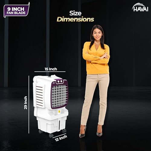Image of HAVAI Arizona 9 Mini Personal Air Cooler | India's First 9-Inch Blade Cooler | 2600 RPM | 5 Ft Air Throw | 3-Side Honeycomb | 12L Tank | Motorised Louvers | 80W | Ideal for 50 Sq Ft