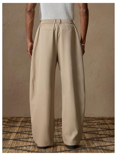 OYOANGLE Men's Pleated Dress Pants Zipper Fly Work Office Slacks Straight Leg Trousers with Pocket3