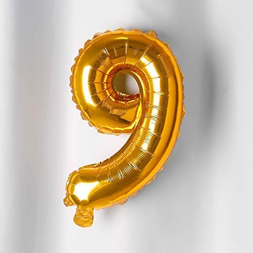 Rozi Decoration Golden 9 Number Foil Balloons 16? Inch for 9th Birthday Parties Decoration | 9th Anniversary Decor | 9 Number Balloon for Birthday Pack of 1 Pcs