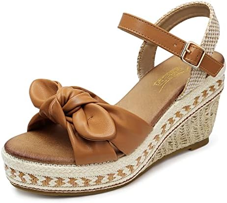 SHIBEVER Espadrilles for Women Open Toe Ankle Strap Wedge Heels Sandals Dressy Summer Comfy Platform Sandal Shoes Brown 10.5