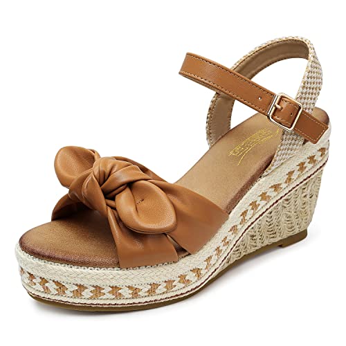 Shibever Espadrilles For Women Open Toe Ankle Strap Wedge Heels Sandals Dressy Summer Comfy Platform Sandal Shoes Brown 10.5 #TOP3