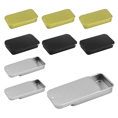 HJIAMA 9 Stück Metalldosen mit deckel, Kleine box, Mattierte Oberfläche, Tragbar Blechdose, zur Aufbewahrung von Perlen, Münzen, Süßigkeiten, Pillen (6×3×1,5 cm)