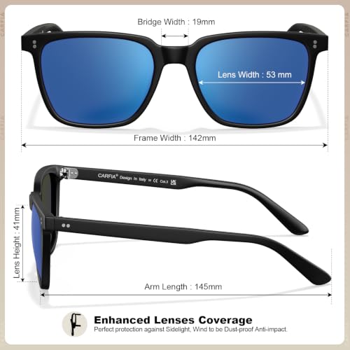 Image of CARFIA Retro Acetate Polarized Sunglasses for Men UV400 Protection Driving Outdoor Anti-Glare Sun Glasses CA5354WS