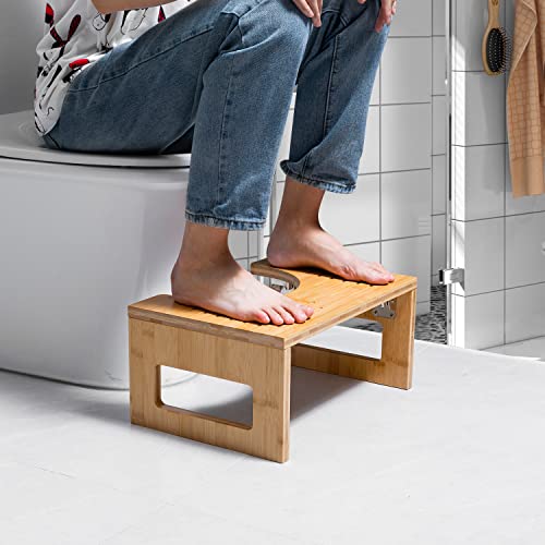 Forevich Bamboo Squatting Toilet Stool 7.5 Inch For Adults Children Foldable Potty Poop Stool For Bathroom With Non-Slip Mat Natural #TOP2