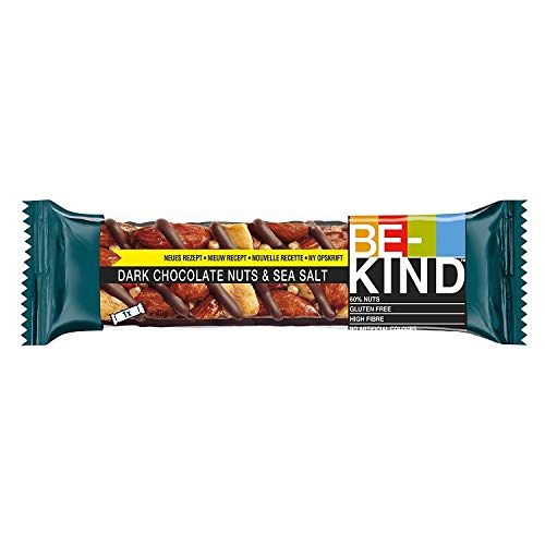 BE-KIND | Schokolade Müsliriegel | Gluten Frei Gesunder Snack | Dark Chocolate Nuts & Sea Salt | 3 x 30 g (Packung mit 4)