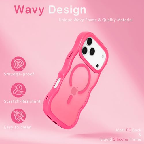 Amzfield Magnetic for iPhone 17 Pro Max Case, Compatible with Magsafe Wavy Frame Cute Translucent Matte Hard Back Silicone Bumper Shockproof Phone Case for iPhone 17 ProMax Women Girls, Hot Pink by Amzfield - Used condition - Image 4