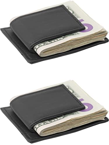 Set of 2 - Made in India Genuine Cowhide Slim Leather Front Pocket Wallet and Magnetic Money Clip2