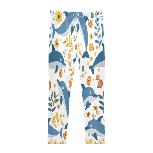 Toddler Girls Leggings Printed Yoga Pants Leggings Blue Dolphin Yellow Leaves for Kids2