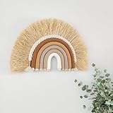 Boho Rainbow Sun Nursery Wall Decor Handmade Woven Macrame Wall Hanging Art with Wood Bead Straw Neutral Decoration for Girls Kids Toddler Bedroom Baby Shower