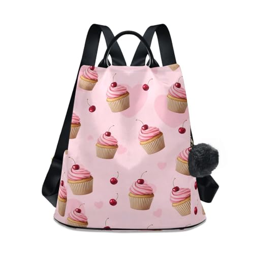 Sac à dos imprimé Pink Cupcakes cerises glacées avec fermeture zippée dos antivol