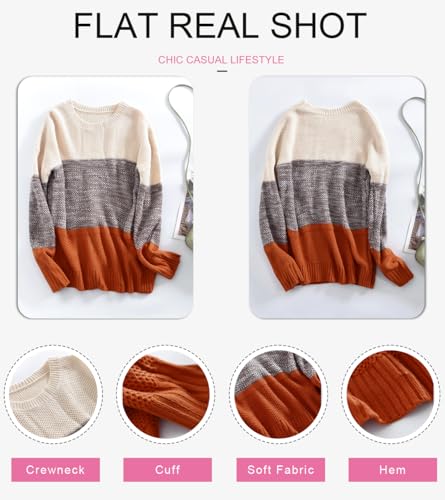 Dokotoo Women'S Winter Sweaters Long Sleeve Color Block Pullover Crewneck Fall Sweaters For Women 2024 Soft Plus Size Knit Jumper Tops Yellow X-Large thumb #3