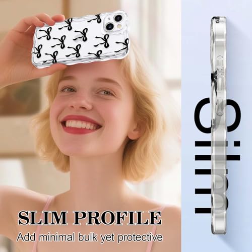 Coque iPhone 15 Plus design nœud pour filles style esthétique chic et coque transparente