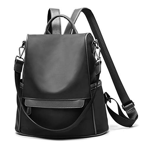 Frauen Rucksack, Swonuk Oxford Rucksack Damen Elegant Anti-Diebstahl Schultertaschen wasserdichte Nylon Stilvolle Schulrucksack für Schule, Reise, Arbeit (Schwarz, Oxford-Neu)