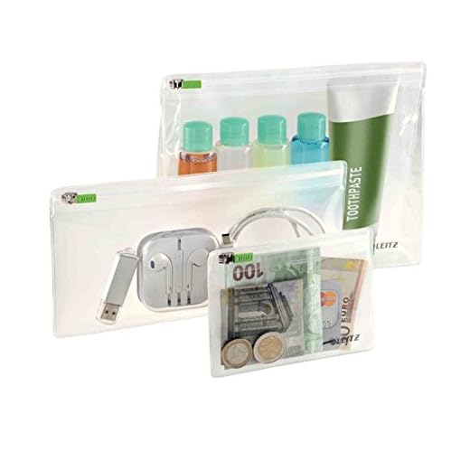 Leitz 3-pack zip-påse, olika storlekar, XS, S och M, PVC, komplete), färglös, 4010000