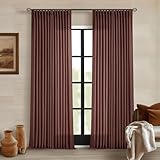 Brown Red Linen Pinch Pleated Curtains 102 Inches Long for Living Room Pleated Drapes Hooks Back Tab Thick Linen Textured Boho Farmhouse Country Terracotta Maroon 102 Inch Curtain for Dining Bedroom