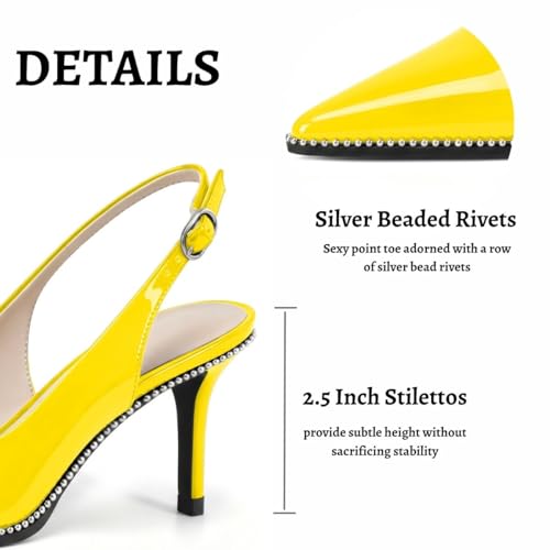 Image of YODEKS Slingback Heels for Women Pointy Toe Beaded Heels Close Toe Kitten Heel Pumps 2.5 Inch Stiletto Pumps Wedding Party Dressy Shoes