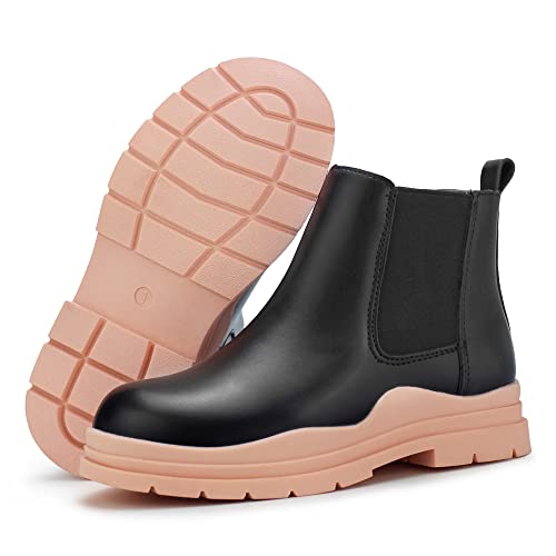 Hawkwell Boys Girls Low Heels Ankle Boots Unisex Kids Side Zipper Chelsea Booties (Toddlers/Little Kids/Big Kids),Black Pink Pu 10 M Us #TOP3