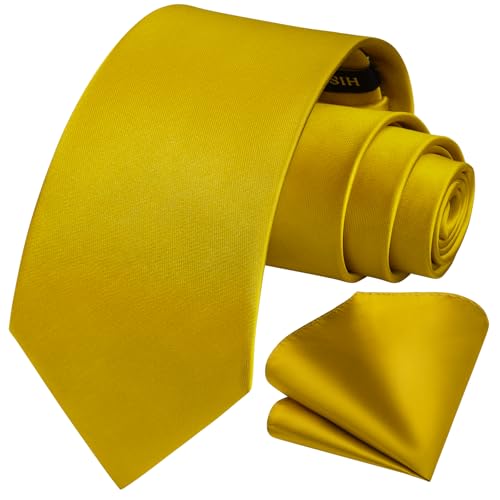 Image of HISDERN Mens Solid Color Ties Formal Satin Necktie and Pocket Square Set Classic Wedding Business Tie & Handkerchief