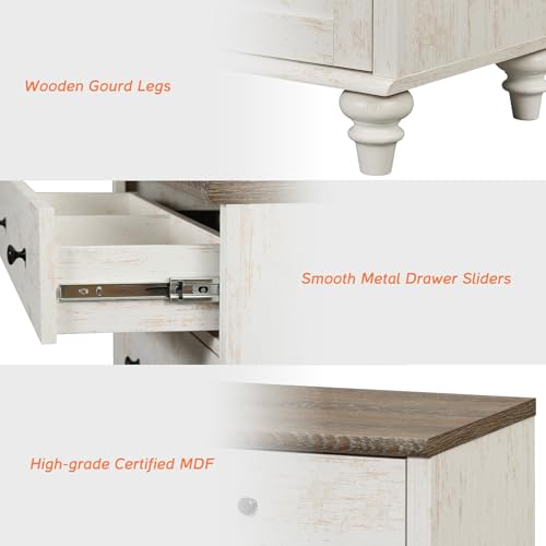 Image of WAMPAT Kids Dresser for Bedroom with 6 Drawers, Baby Dressers with Wide Chest of Drawers, Farmhouse Wooden Closet Storage Organizer, Large Wood Dressers for Living Room, Nursery, Hallway, Rustic White