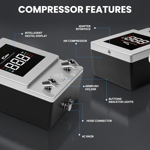 Image of Smart Professional Airbrush Compressor - High-Performance Mini Compressor with Intelligent Digital Display, 0.5-30 PSI Adjustable, Ultra-Quiet for High-End Airbrushes,Modeling,Painting,Detail Artists