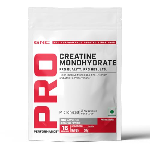 Image of GNC Pro Performance Pure Micronized Creatine Monohydrate | 50g | Instantized | Fuels Muscles | Increase Muscle Mass | Rapid Absorption | Lab Tested | Unflavoured | Boosts Athletic Performance | Imported