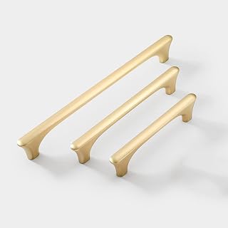 Myxekllo 4 Pack Gold Cabinet Drawer Pulls, Hole Center Brushed Brass Pulls Handles for Dresser Drawers Bathroom Cabinet Hardware (5")