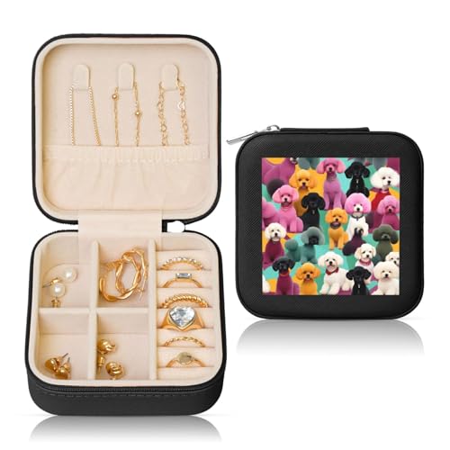 EENRTYT Poodles Dogs Print Square Leather Jewelry Box Travel Organizer Portable Storage Boxes For Womens