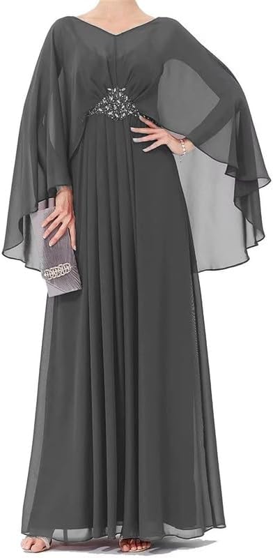 Miniatura 5 de Vestidos de madre de la novia de talla grande para boda, cuello en V, vestidos formales de noche para madre del novio con capa