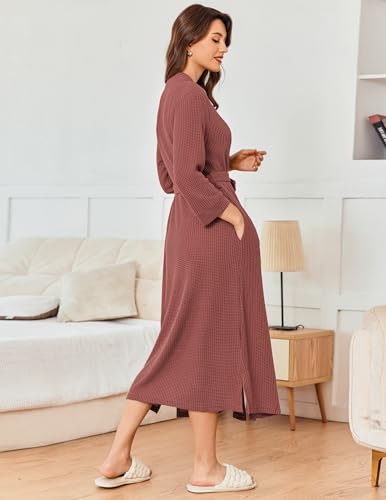 Image of Ekouaer Women's Robe Long Waffle Knit Bathrobe Lightweight Soft Kimono Robes Loungewear S-XXL